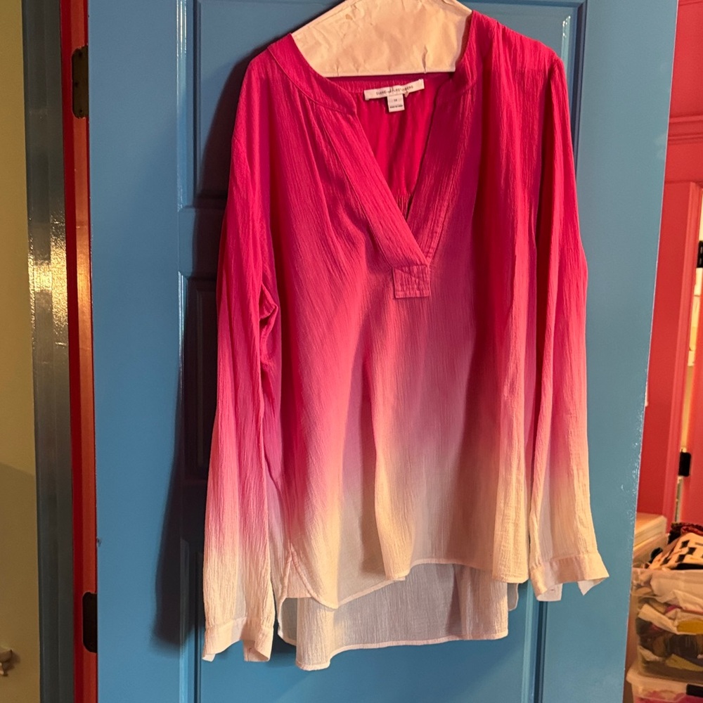 Diane Von Furstenberg Pink and White Ombre Blouse 14